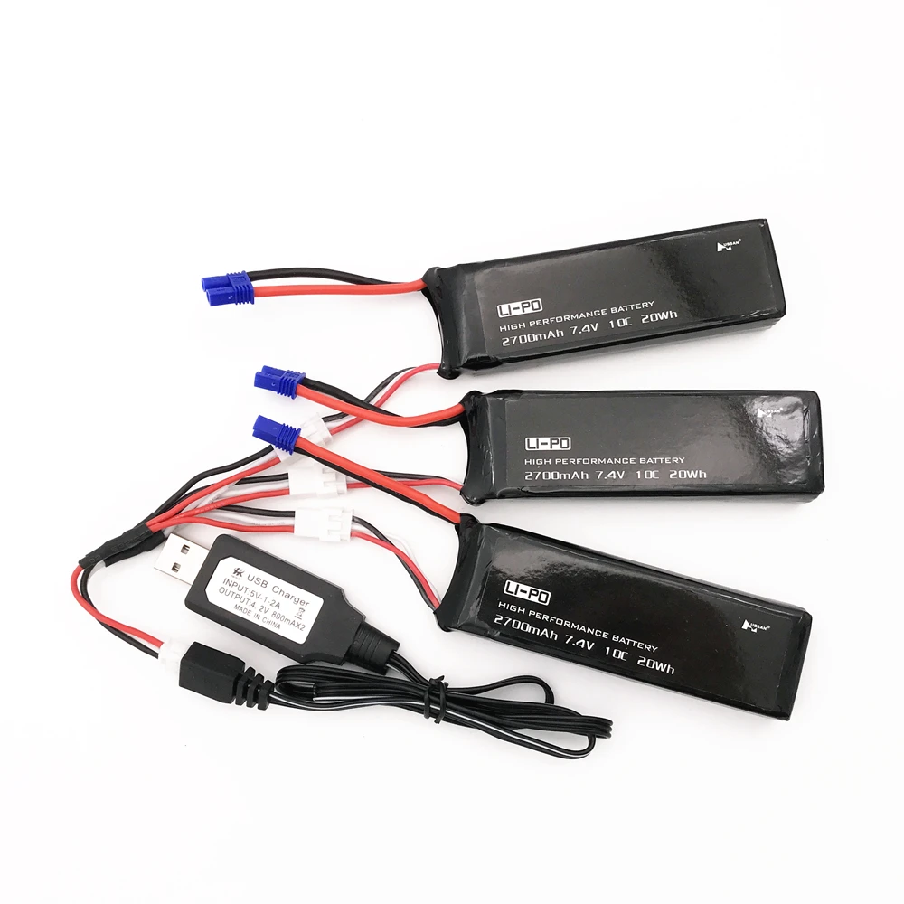 7.4V 2700mAh battery for Hubsan H501S H501C X4 RC Quadcopter Battery with 1 In 3 Cable and USB Charger Set 7.4 V 2700 mah 2S