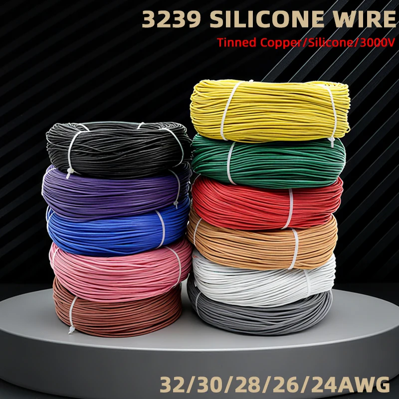 Soft Silicone Rubber Copper Wire Tinned Plated 32 30 28 26 24 AWG Insulated Flexible UL3239 DIY Electron LED Lamp Lighting Cable