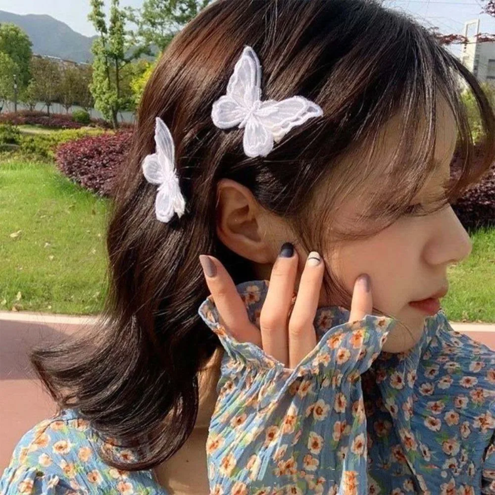 20pcs 6CM Embroidery Lace Butterfly Appliques Dreamy Double-layer Simulation Mesh Butterfly Patch DIY Handmade 3D