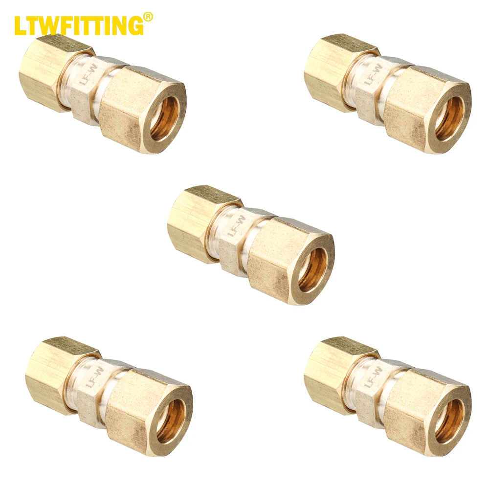 

LTWFITTING LF 3/8-Inch OD x 5/16-Inch OD Compression Reducing Union, Brass Compression Fitting (Pack of 5)