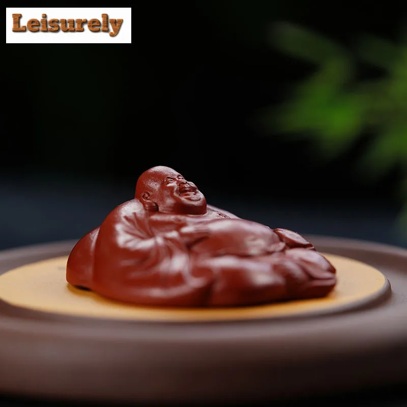 Zen Yixing Purple Clay Tea Pet Bag Monk Hand Handle Sculpture Money Maitreya Buddha Ornament  Tea Play Figurine Desktop Statue