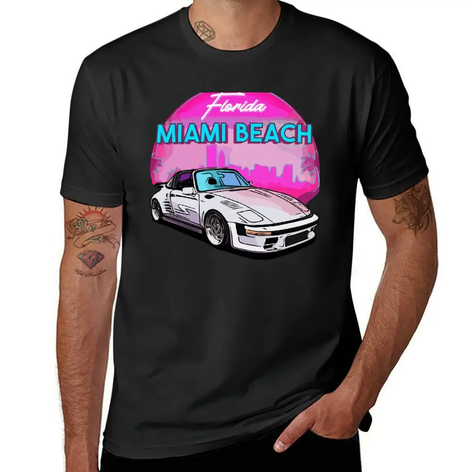 Футболка Miami Beach Florida Miami Palm Trees и винтажная футболка с автомобилем, рубашка Croswit, мужская забавная футболка, мужские футболки