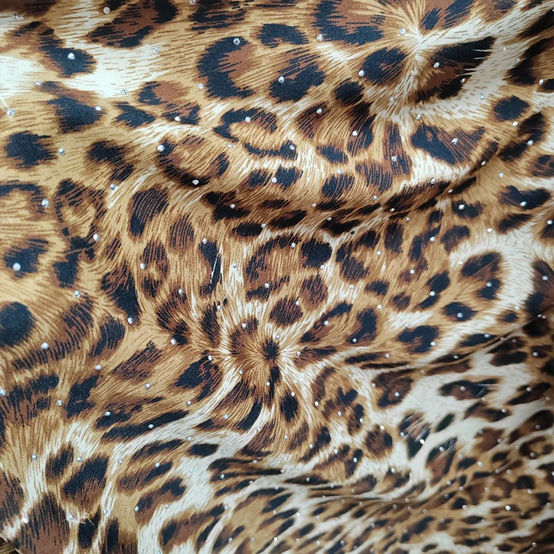 Fashion,Tiger Leopard Print Chiffon Fabric,Paste Shining Fake Diamonds Chiffon,Diy Sewing Scraf,Dress,Pants,Headwear,Accessories