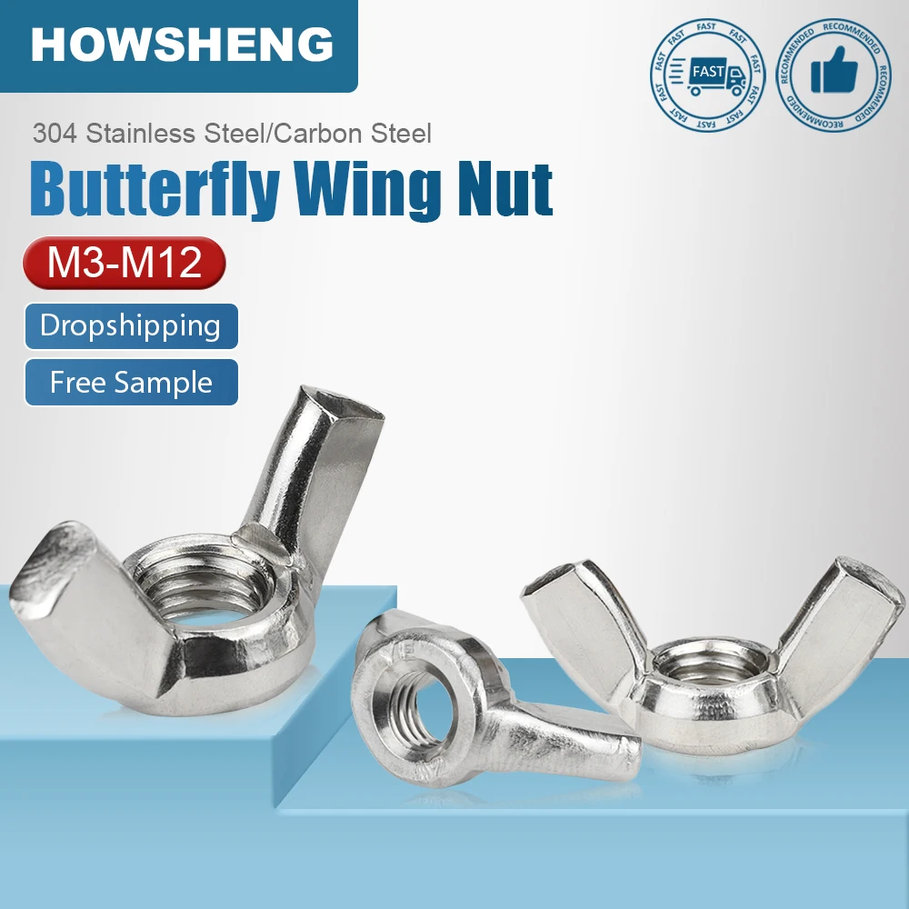 HOWSHENG 3-40pcs Butterfly Wing Nuts M3 M4 M5 M6 M8 M10 M12 Stainless Steel Zinc Plated Hand Tighten Nut DIN315