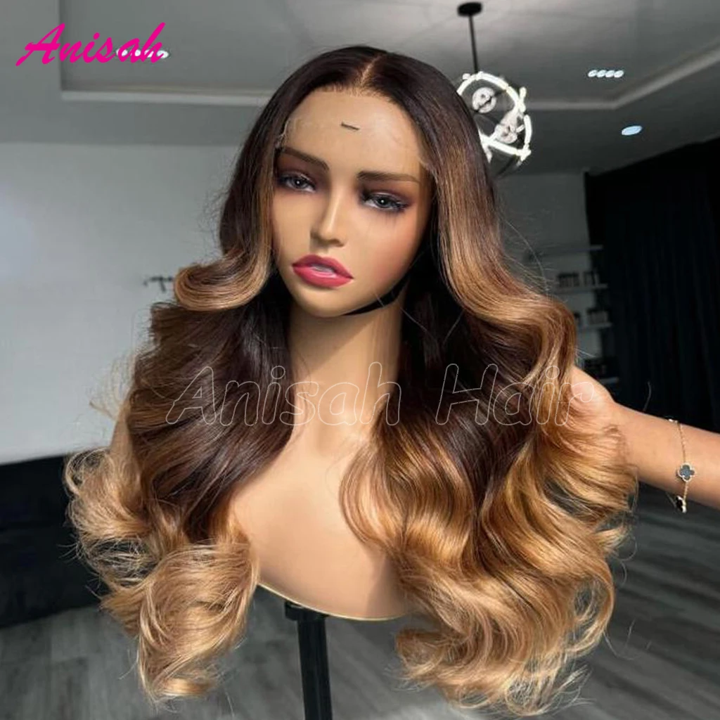 Wig gelombang tubuh Highlight Pirang madu Brasil wig renda rambut manusia HD wig rambut manusia renda transparan untuk wanita