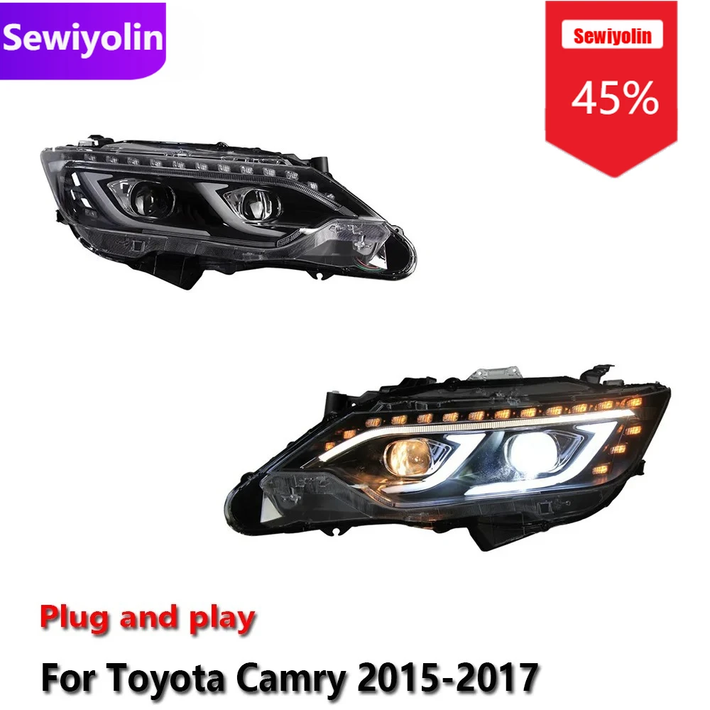 

Автомобильные светодиодные фары DRL в сборе для Toyota Camry 2015-2017, противотуманные фары DRL, стоп-сигнал, указатель поворота Plug and Play