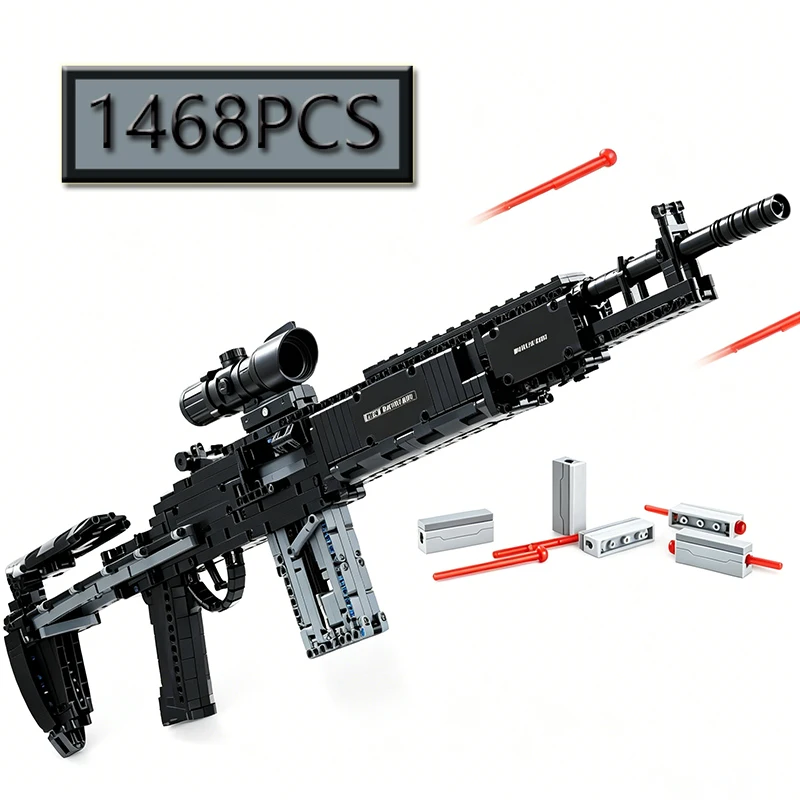 

MOC 1468PCS Creative Simulation MK14 Combat Rifle Can Launch Bullets Building Blocks Children's Puzzle DIY Toy Gifts