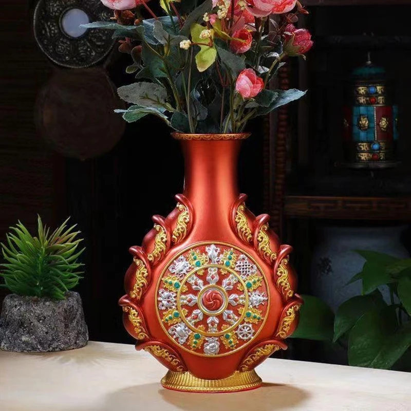 Tibetan Buddhism Water Purification Bottle Vase Resin Inlaid Gem Handicraft Auspicious Tantric Desktop Altars Indoor Decorative