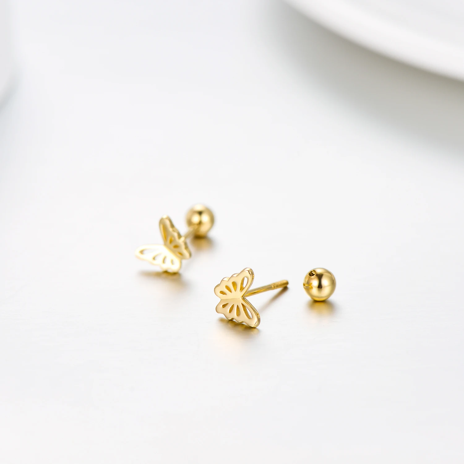 YFN 18k Yellow Gold Butterfly Vintage Style Earrings for Women Screw Back Ear Jacket Fine Jewelry