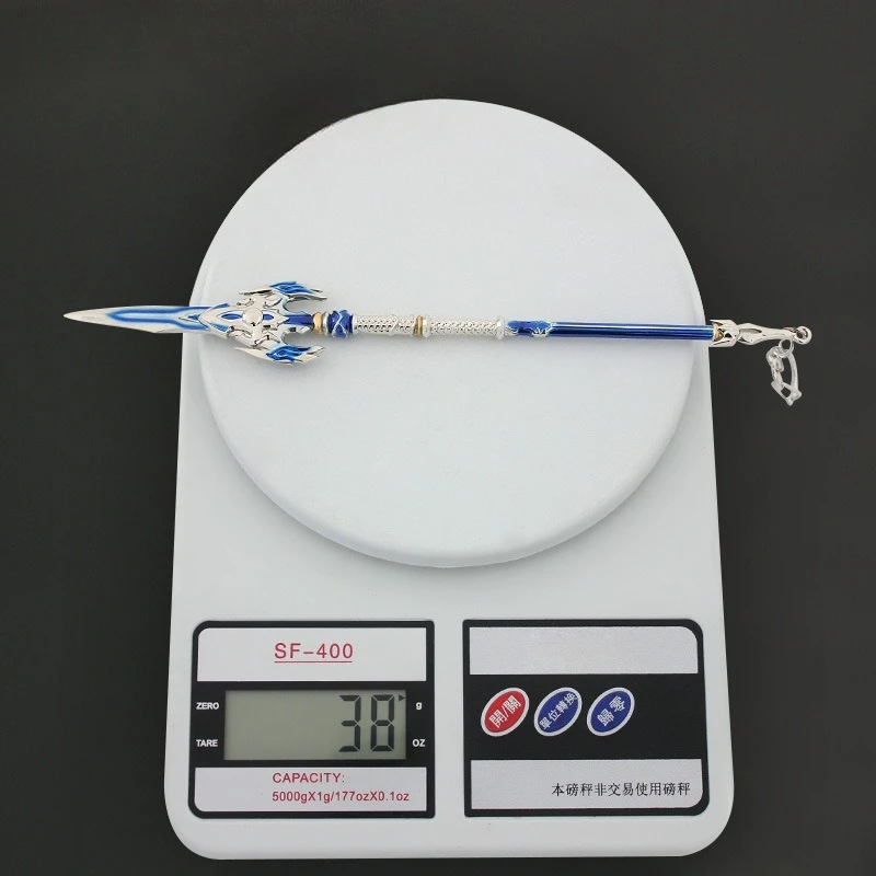 22cm/8.66in crossfire zhao yun dragão guts brilhante prata lança metal chaveiros pingente jogo periféricos arma modelos menino brinquedos
