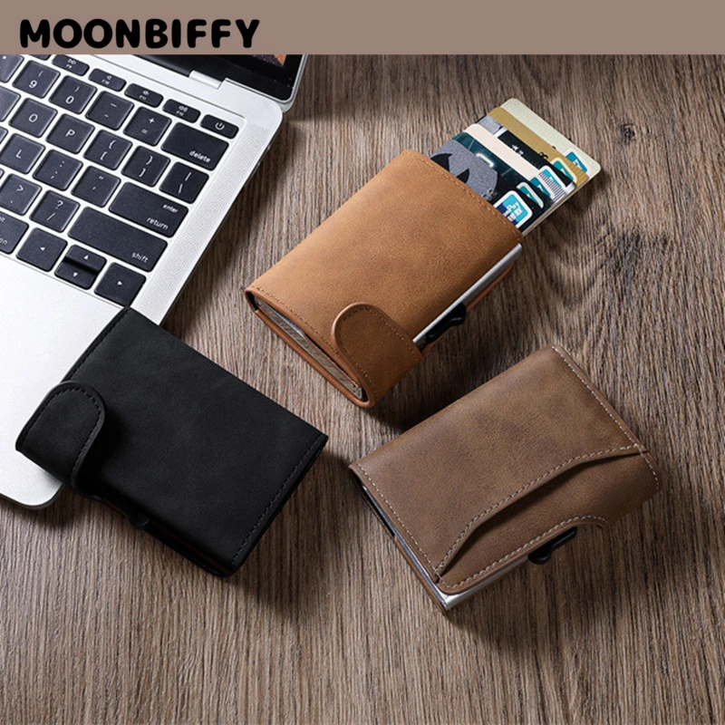 Funda de cuero PU antirrobo para hombre, billetera unisex de estilo vintage, para tarjetas de crédito y negocios, mini monedero, 2022