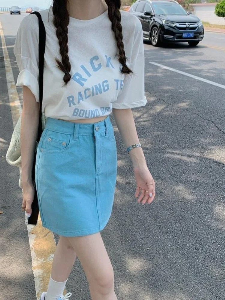 

Vintage Trend 2025 Stylish High Waist Jeans Skirts for Women Gyaru Modest Casual Clothing Korean Style Fashion Woman Denim Skirt