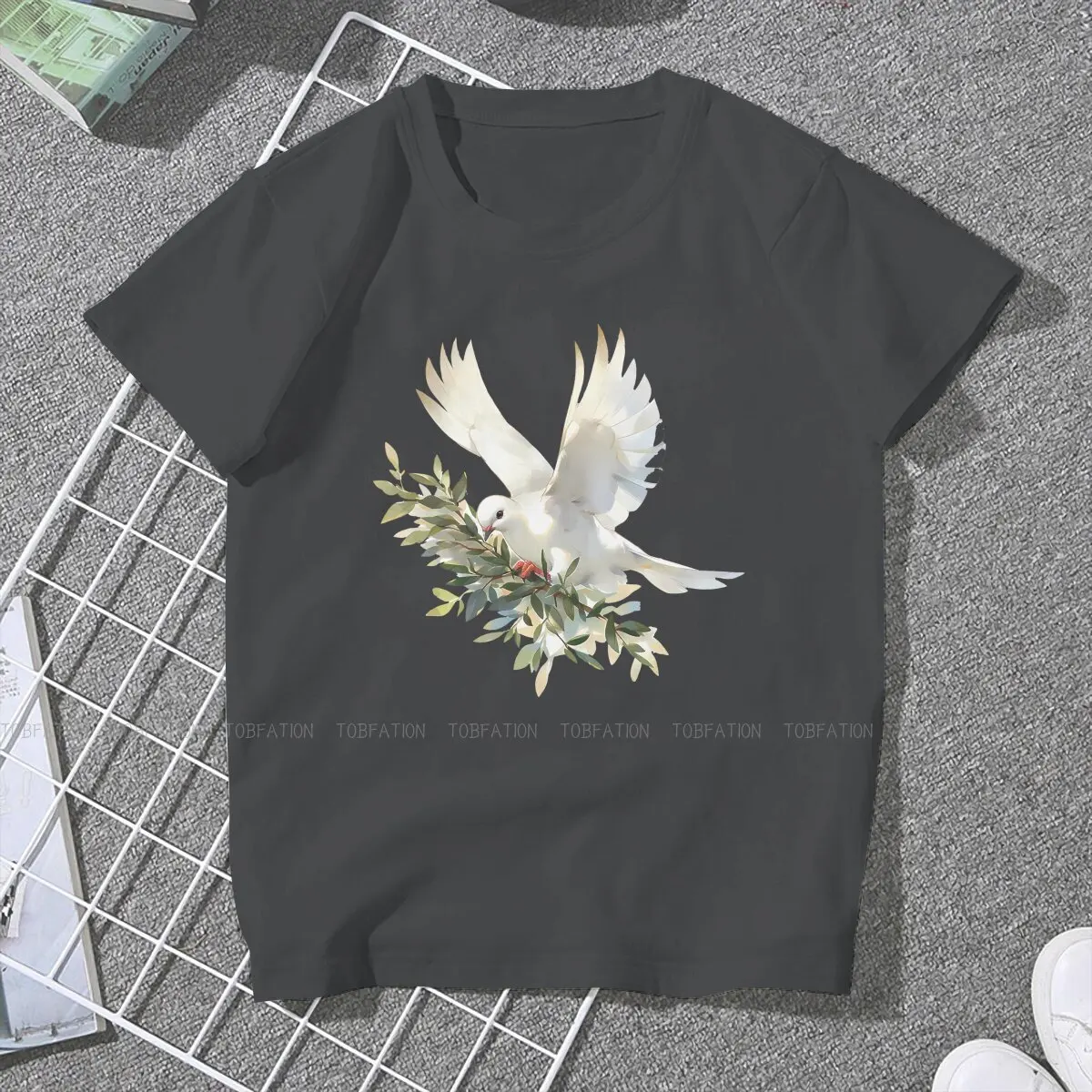 Watercolor O Collar TShirt Peace Dove Fabric Classic T Shirt Woman Tops Individuality Big Sale