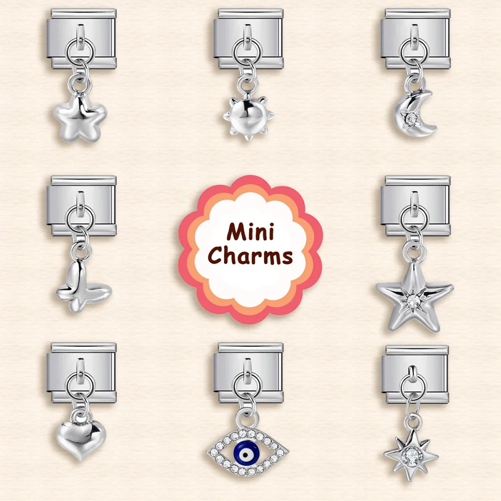 Damen Sonne Mond Stern Blume Schmetterling Anhänger Italienischer Charm Passend für 9mm Edelstahl-Armband DIY Perlen Herrenschmuck – Detail 1