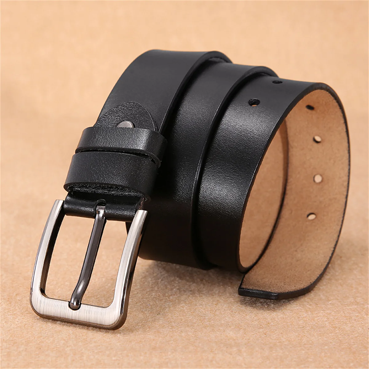 Large buckle alloy needle buckle belt, men's pure cowhide retro denim belt, extended oversized belt