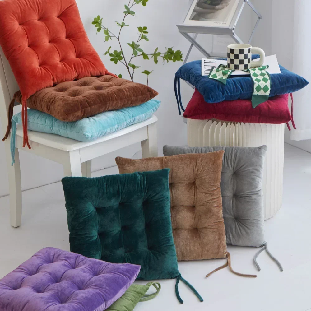 40x40cm Square Thicken Crystal Velvet Seat Cushion with Anti-skid Strap Soft Washable Home Bedroom Office Chair SeatPad 크리스마스 쿠션