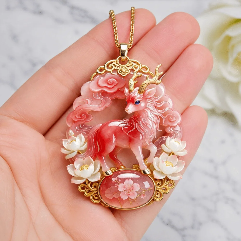 Exquisite Enamel Pendant Necklace Deer Trendy Fashion Nine-tailed Vixen Pendant Traditional Mythology Style