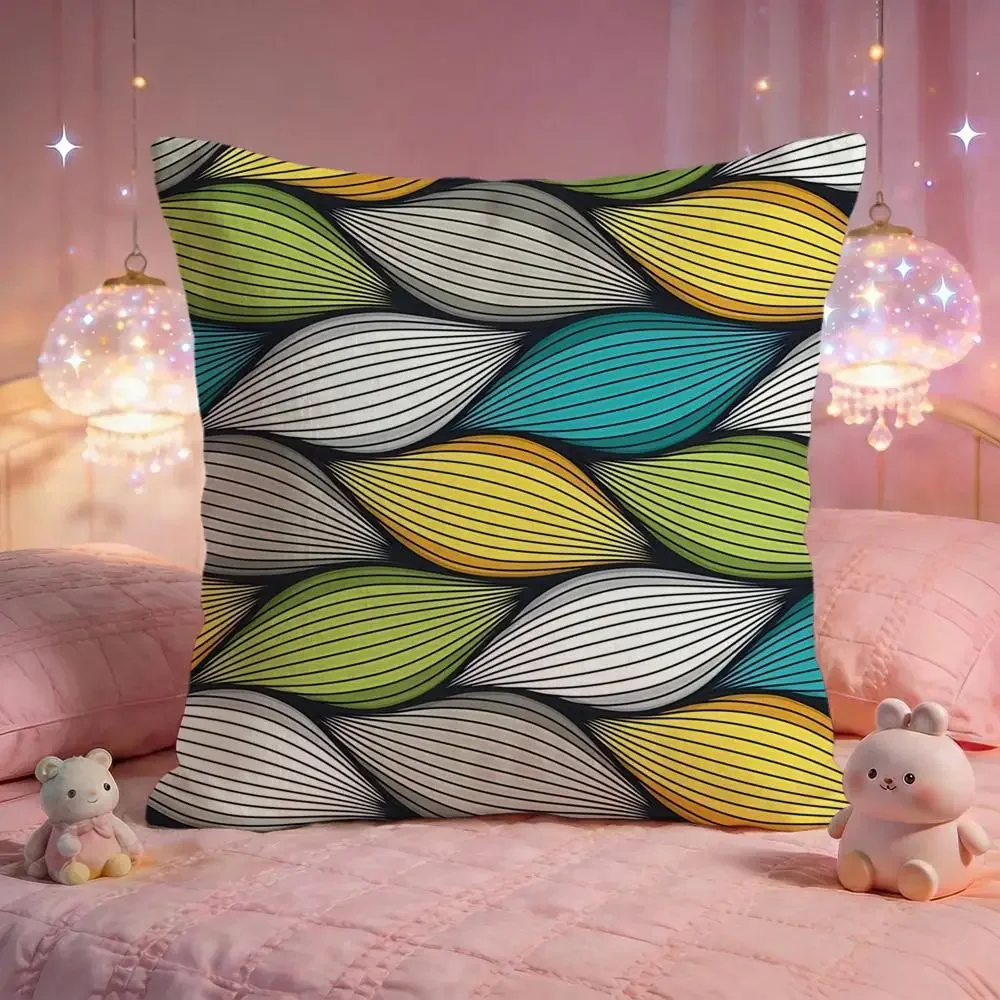 Vintage Color Streamline Leaf Allover Print Cushion Premium Comfort Reversible Pillow Cove Two in One Design for Any Room  Car