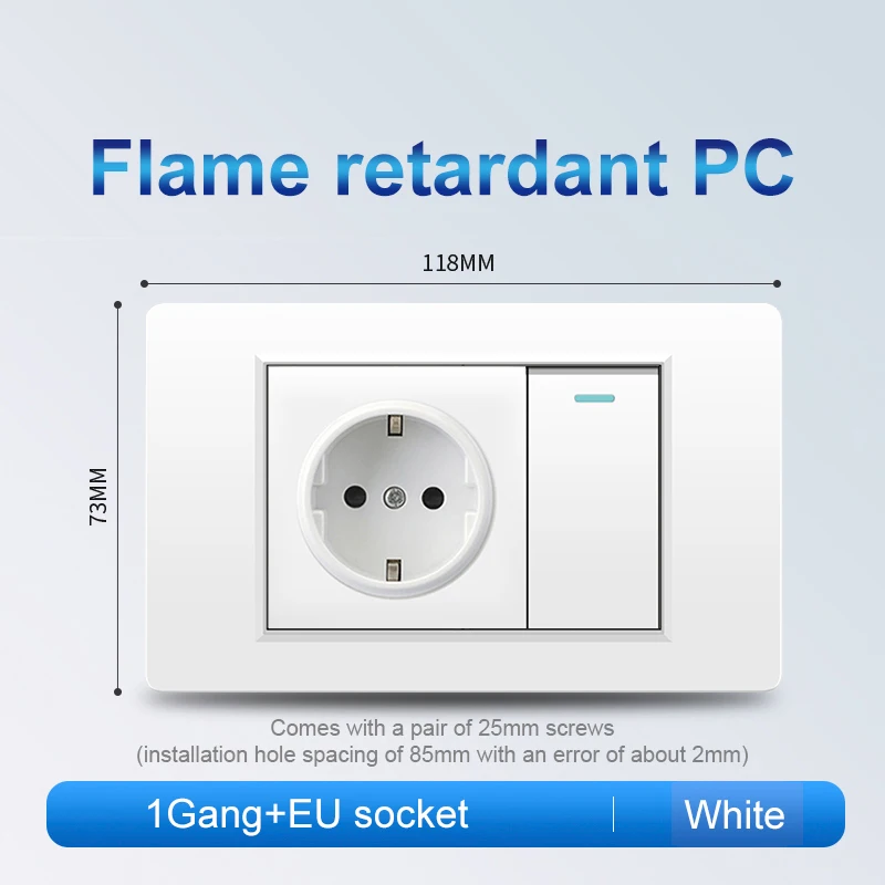 ELEGAN White Retardant PC Panel Italy Standard Type-C EU Outlet Plug Wall Socket Light Switch EU 1/2/3/4/5/6Gang Switch Home