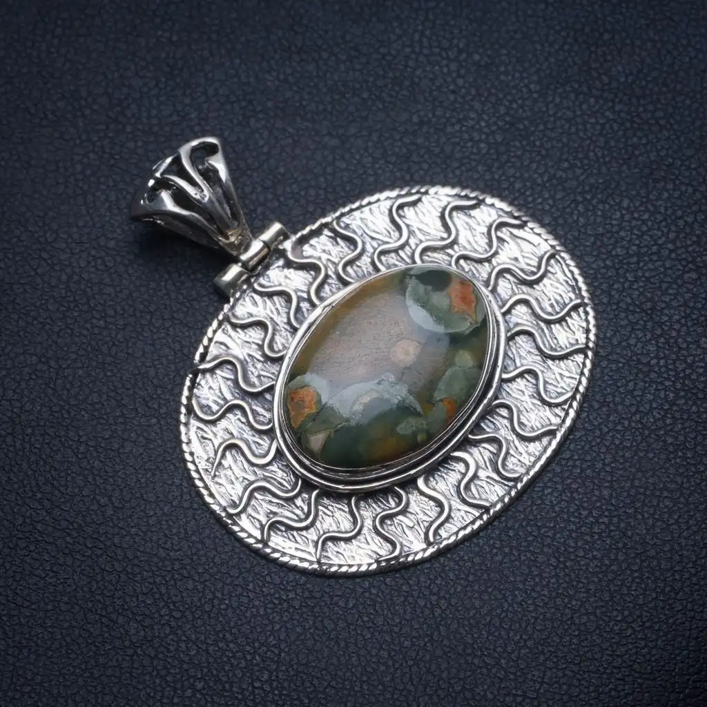 StarGems Ocean Jasper Handmade Indian 925 Sterling Silver Pendant 1 1/2