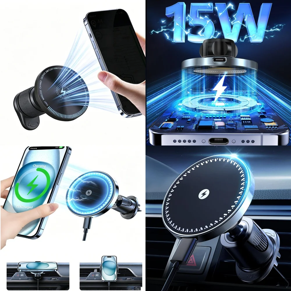 Trending Product 2026 Electronic Accessories Magnetic Wireless Car Charger Fast Charging Air Vent Car Phone Holder Consumer