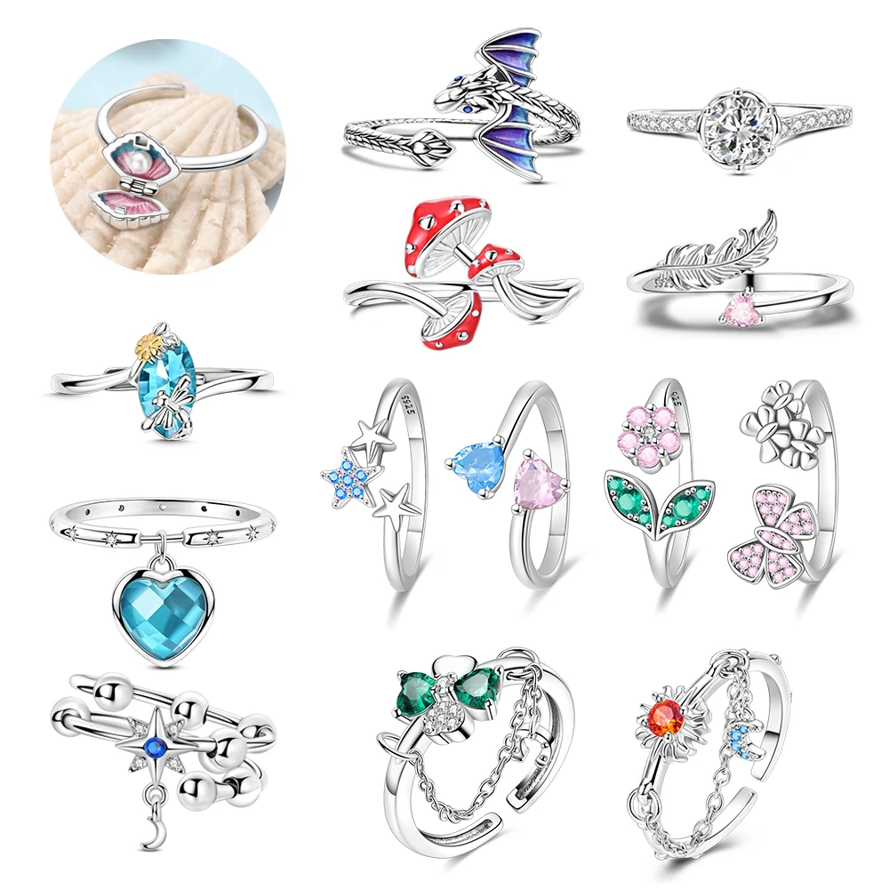 

Красивое кольцо из стерлингового серебра 925 пробы, стрекоза, подсолнух, звезда, луна, цветное скользкое кольцо из бисера, забавные ювелирные изделия, подарки