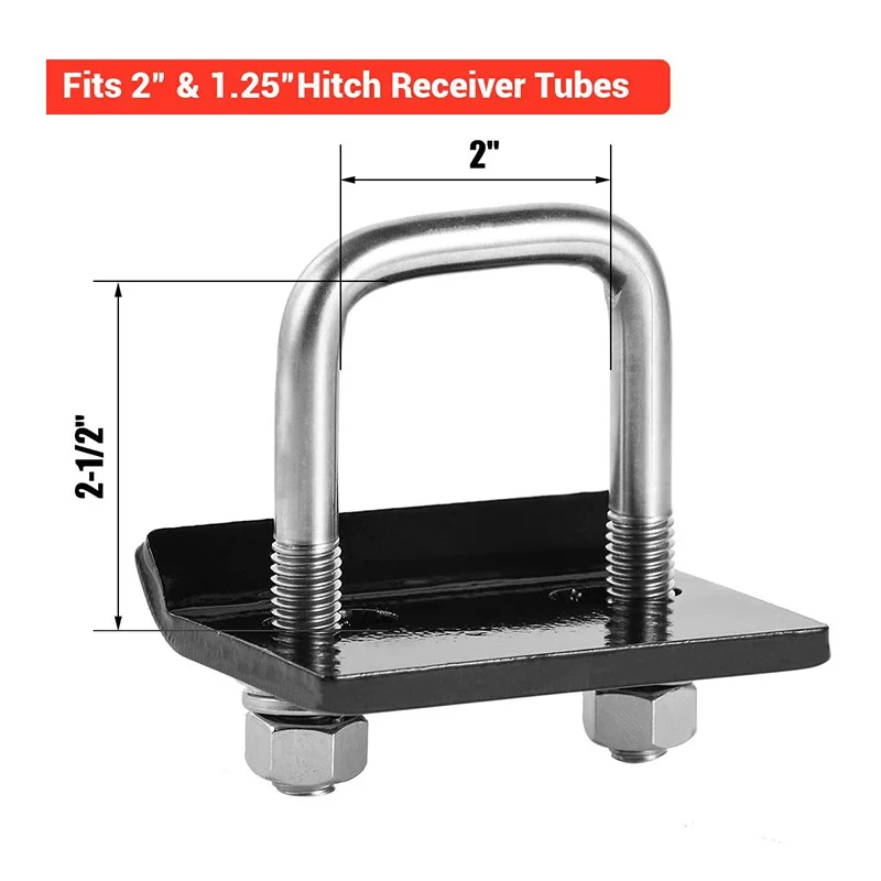 Universal Trailer Damper Stabilizer 2in U-Blot Heavy Duty Steel Anti-Rattle Hitch Tightener Safety Lockdown Square Mouth