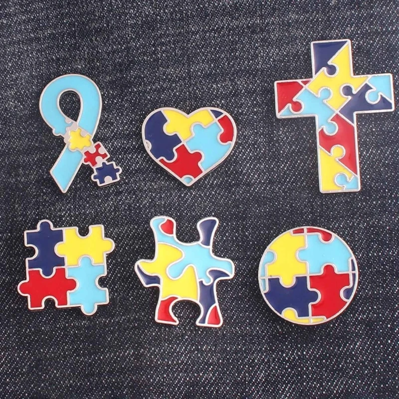 6x/Set Clothes Lapel Pins Autism Awareness Pins Autism Puzzle Enamel Pin Badge Autism Brooch Enamel Lapel Pin For Unisex