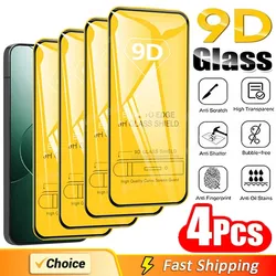 Protector de pantalla de vidrio templado 9D para móvil, Protector de pantalla para Xiaomi 13T, 12T, 10T, 9T, 11T, Poco X3, F3, M4, M3, M5, F5 Pro, Redmi Note 13, 12, 11, 10 Pro, 4 Uds.