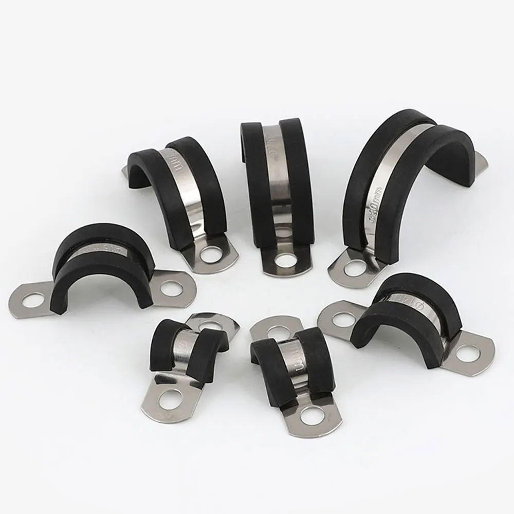 M6M8M10M12~M46 304 stainless steel rubber lined R-type pipe clamps cable installation clamps wire riding card fixed hose clamps