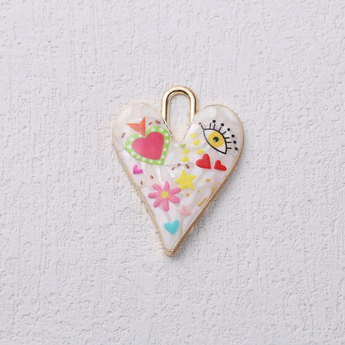 15pcs Painted Evil Eye Peach Heart Love Graffiti DIY Handmade Pendant Keychain Necklace Accessories