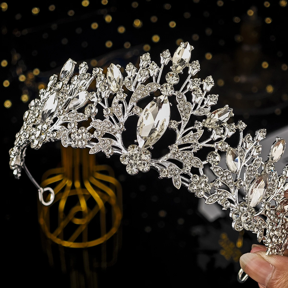 Luxus Kristall Strass Krone Krone Mode handgemachte Tiara für Frauen klassische Prinzessin Haarschmuck für wichtige Anlässe – Detail 7
