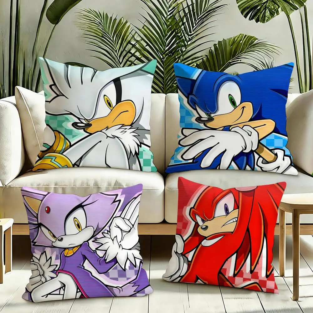 Game S-Sonic Classic Cushion Cover Silky Short Plush Invisible Zipper Dustproof Sofa Pillow Case for Home Decor