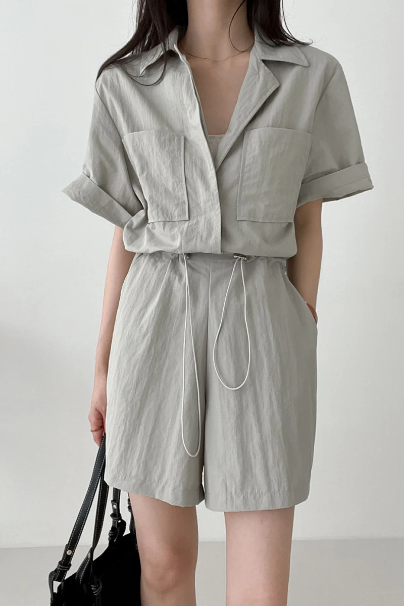 Retro Dstring Spodnie z wysokim stanem, z kołnierzykiem, codzienne, w stylu koreańskim, do pracy, modne, letnie, nowość