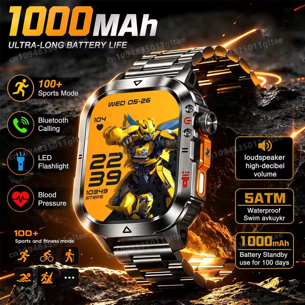 Montre connectée GPS avec lampe de poche, surveillance de la fréquence cardiaque, appels sans fil, montre de sport étanche 5ATM pour hommes et femmes HT30