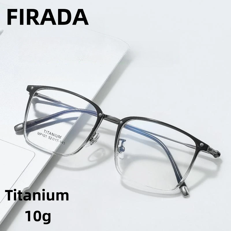 

FIRADA Fashionable Comfortable Glasses Retro Luxury Titanium Square Eyeglasses Prescription Eyewear Frames Men Women BMMP101-C