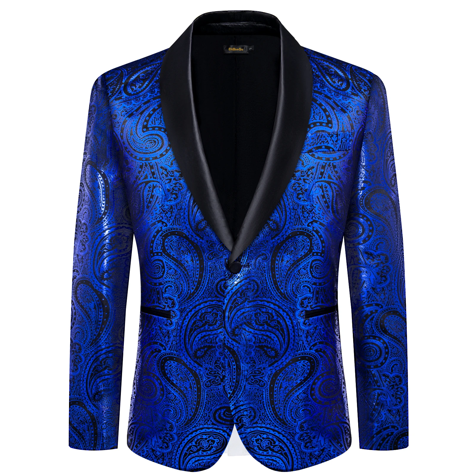 Men\'s Royal Blue Yellow Blazer Coat Business Slim Fit Single Button Paisley Suit Jacket for Business Party Wedding Prom