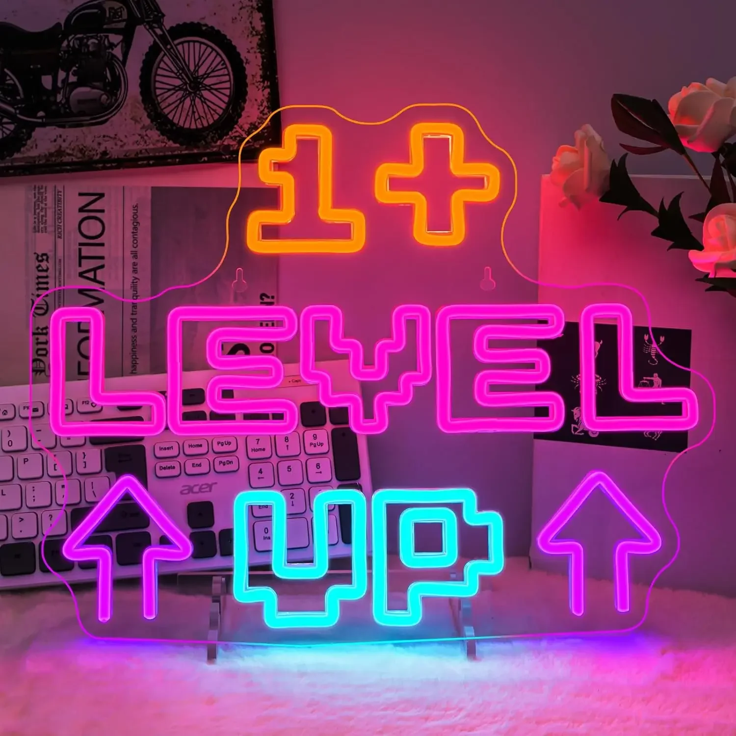 

Неоновая LED-вывеска Level Up с USB-питанием и регулировкой яркости для игровой комнаты, спальни, бара, гостиной, подарок на день рождения, декор для стен