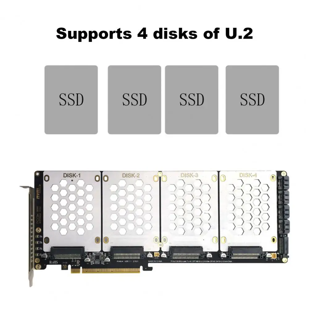 U.2 Dual Disk Adapter Card with LED Indicator Light NVMe to PCIe X16 Expansion Card Universal SATA Hard Drives Adapter Card