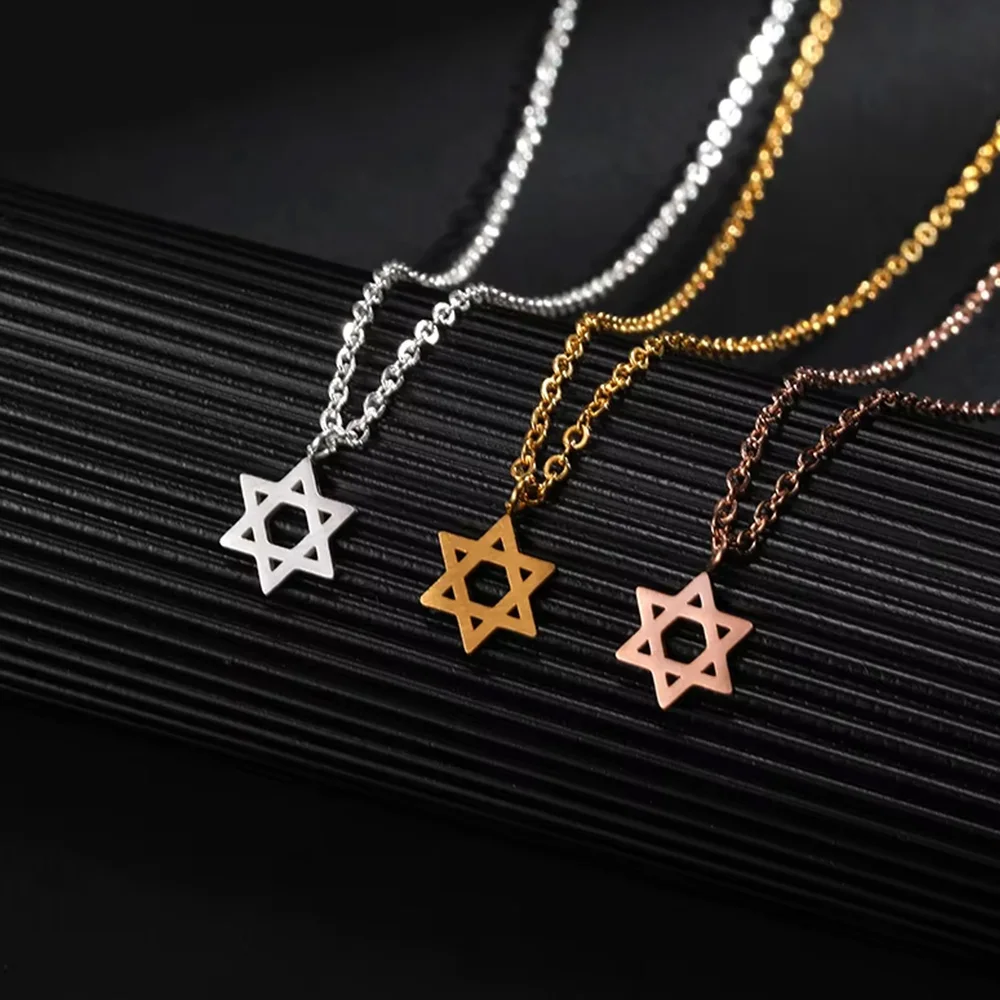 الخماسي المعلقات القلائد للنساء الذهب اللون الفولاذ المقاوم للصدأ سلسلة نجمة داود المختنق قلادة المجوهرات اليهودية Collare