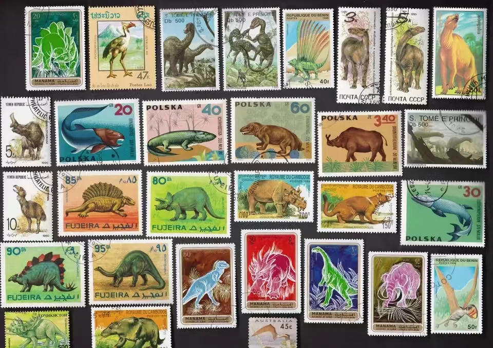 50Pcs/Lot World Dinosaur Postage Stamps, Multi-Country All Different No Repeat Postmark Used Stamps for Collectors