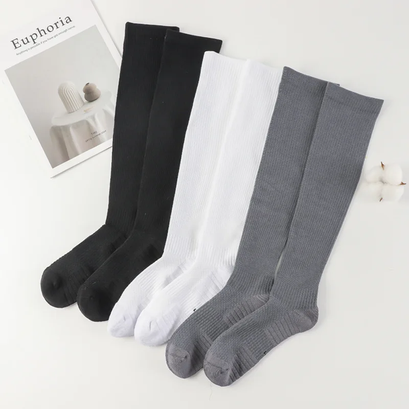 Cross Border Customized Bamboo Fiber Compression Socks Antibacterial Deodorant Long Tube Shaping Sports Towel Fabric Leg Socks