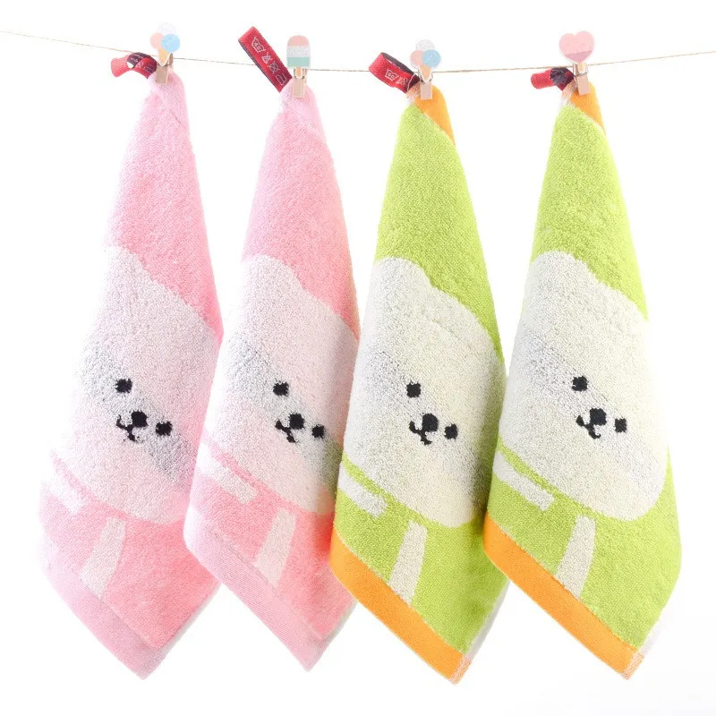 

1Pc 25x25cm Small Square Thicken Cotton Cartoon Bear Jacquard Hanging Baby Face Towel With Loop