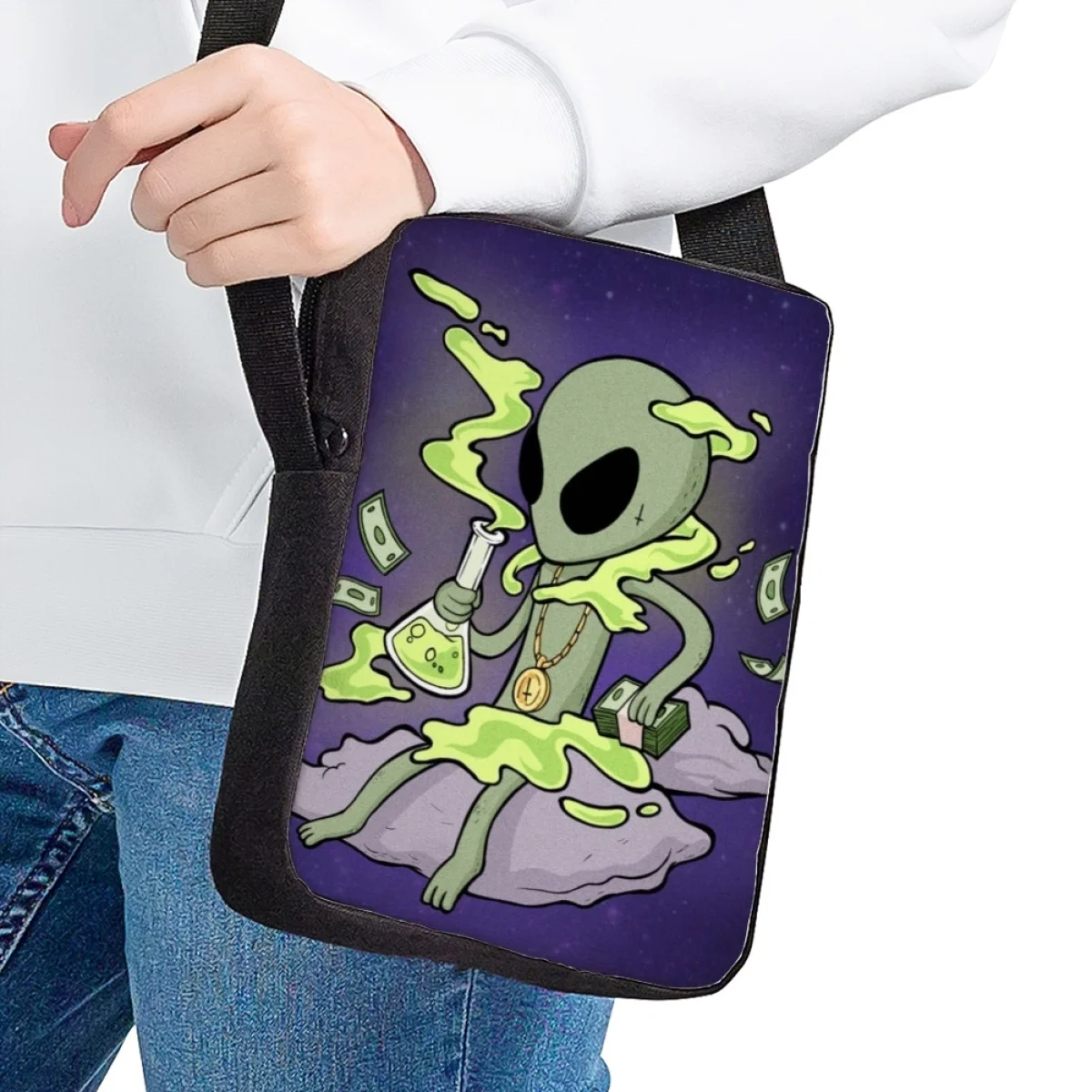 Jackherelook Alien Pattern Children Crossbody Bags Mysterious Outer Space Messenger Bag Kids Shoulder Bag Boys Girls Travel Bag