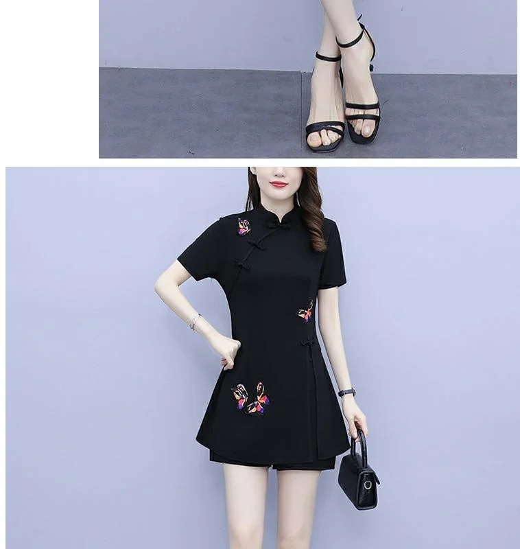 Frauen Anzug Chinesischen Stil Kleidung Zwei Stück Sets 2025, Sommer Neue Crop Top Und Shorts Retro Cheongsam Outfits Passenden für Frauen – Detail 39