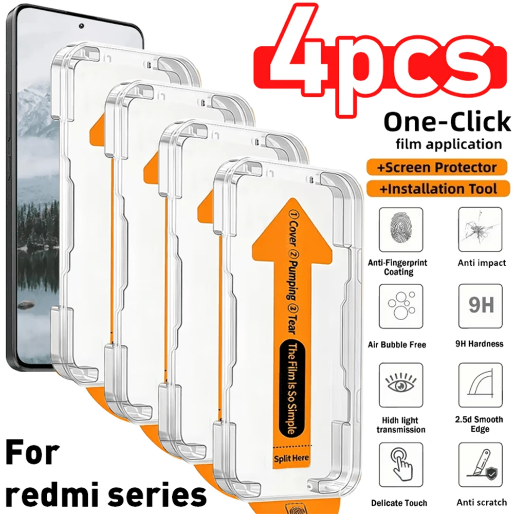 4-1 Stück Staubfreier Displayschutz für Xiaomi Redmi Note 14 13 Pro 5G 12 12R 10 8 9S 10S 11S 14S 15C 14C 13C 12C 10C 9 Power A3