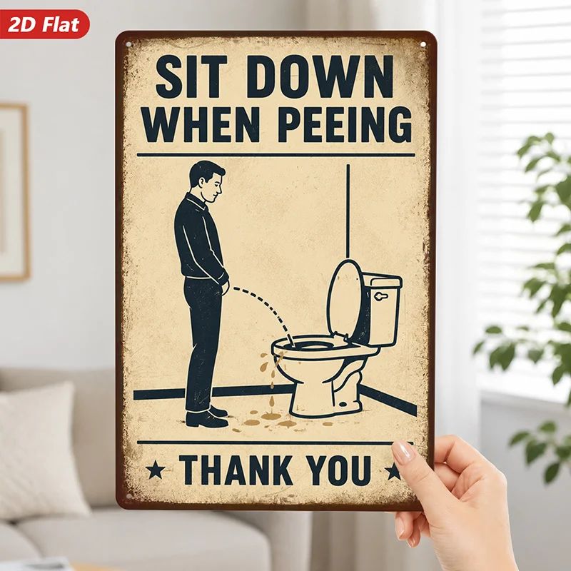 2D Flat, 1pc Metal Sign Wall Art, Vintage-Style Decorative Art Print, Toilet-Related Humorous Design, 
