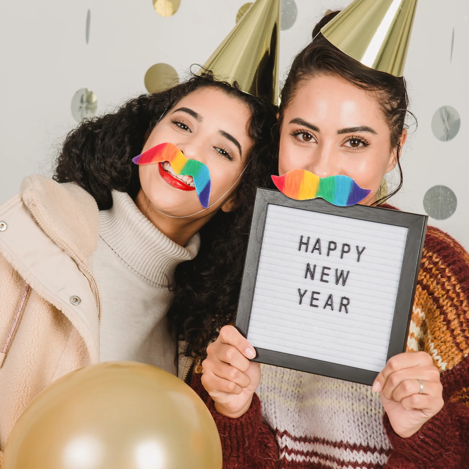 

1Set Rainbow Mustache Set Colorful Fake Beard Self Adhesive Party Costume Halloween Clown Pirate Detective Performance Supplies