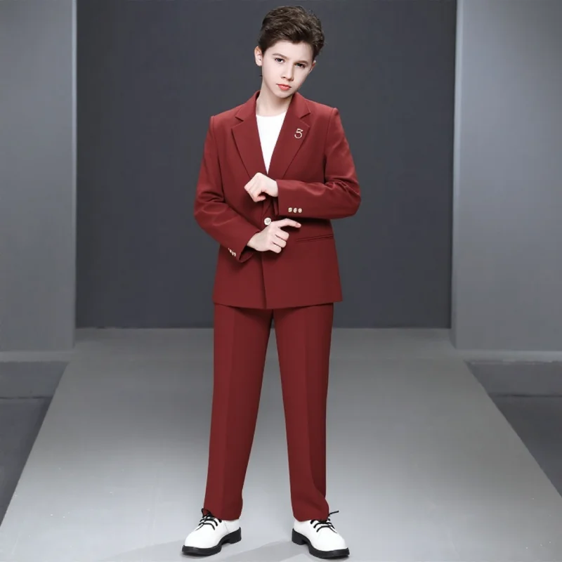 

Куртка для мальчиков, брюки, брошь, ожерелье, 4 шт., церемониальный смокинг, платье, детский весенний красивый костюм для фотографий, детский костюм для выступлений