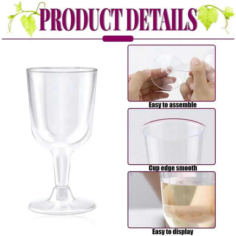 

250Pcs Clear Plastic Wine Glass Recyclable, Disposable & Reusable Cups For Champagne, Dessert, Beer, Pudding, Party